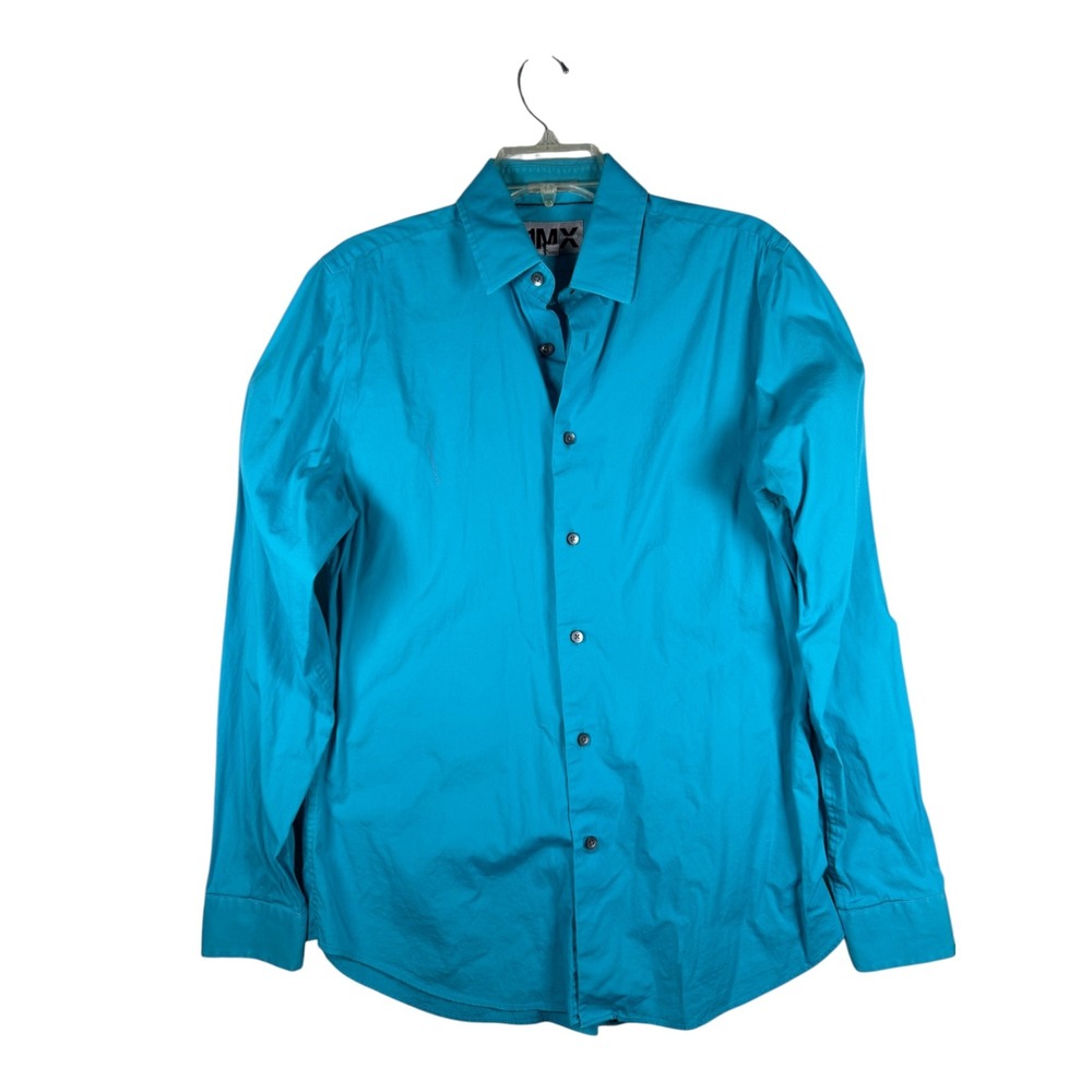 Express 1MX Mens Teal Blue Long Sleeve Button Up Shirt Size Medium Modern Fit
